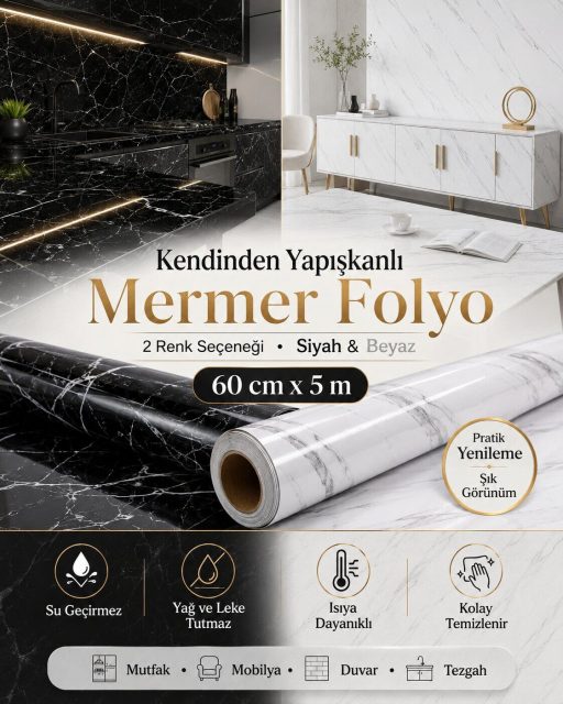 Yapışkanlı Mermer Desenli Tezgah Kaplama