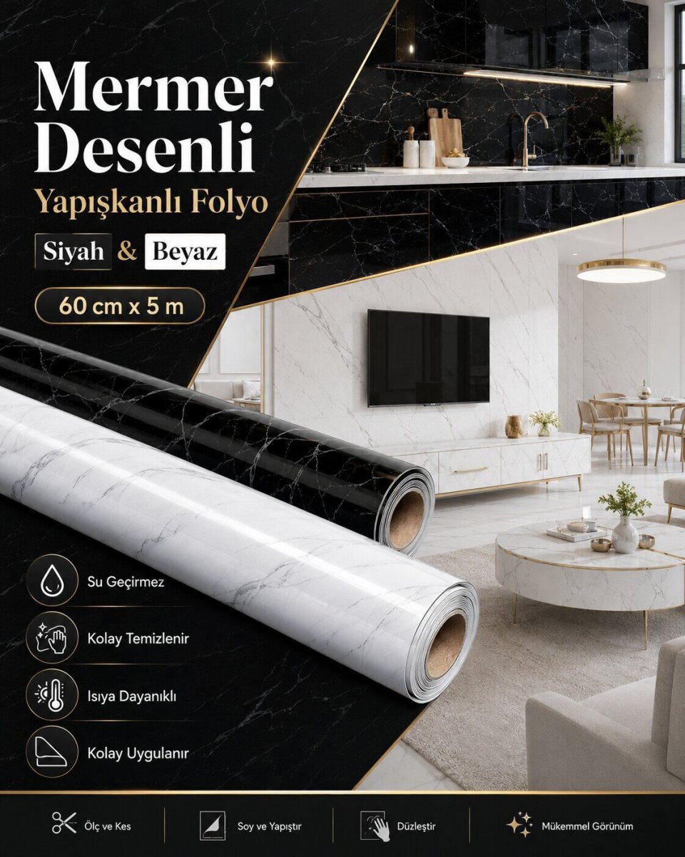 Yapışkanlı Mermer Desenli Tezgah Kaplama 2