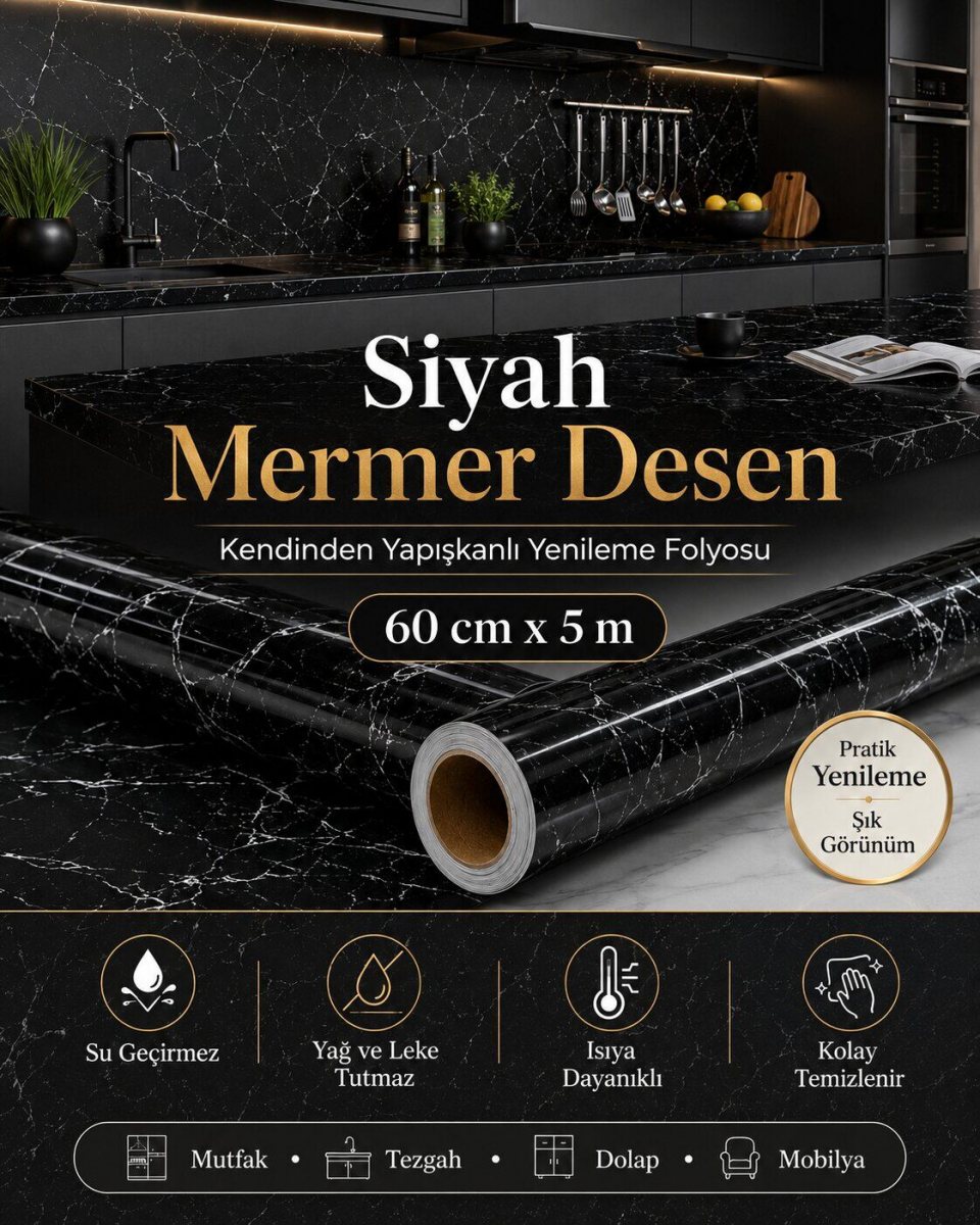Yapışkanlı Mermer Desenli Tezgah Kaplama 4