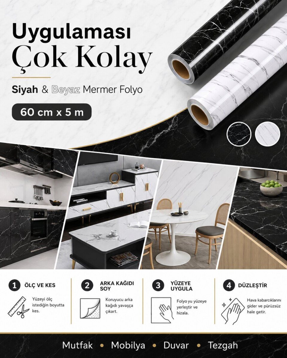Yapışkanlı Mermer Desenli Tezgah Kaplama 8