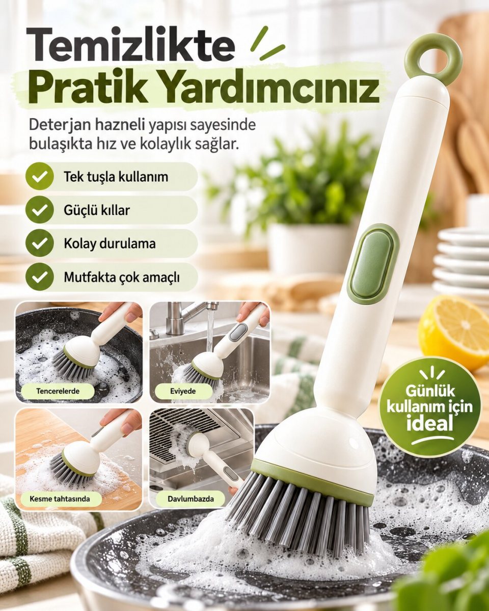 Deterjan Hazneli Mutfak ve Banyo Fırçası 1