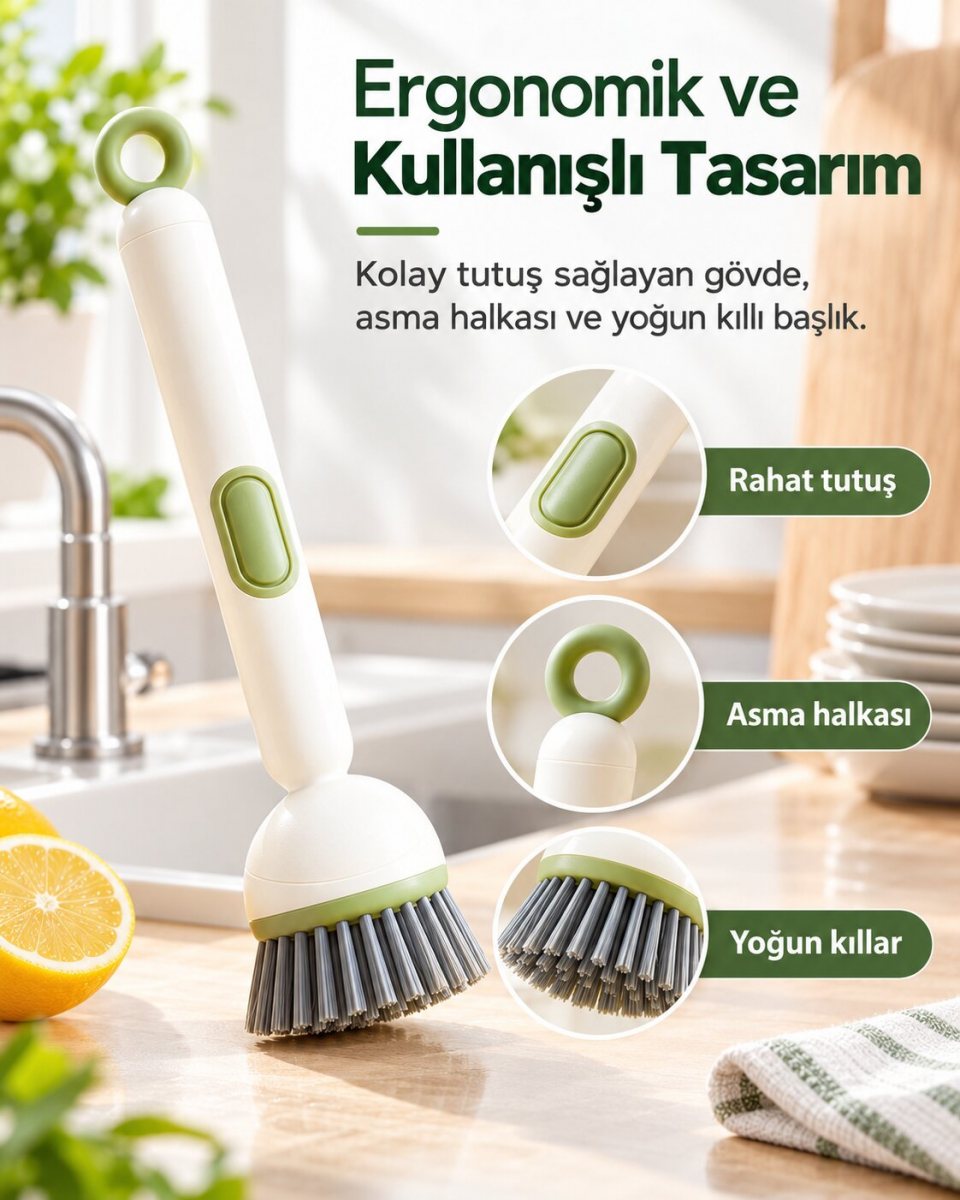 Deterjan Hazneli Mutfak ve Banyo Fırçası 6