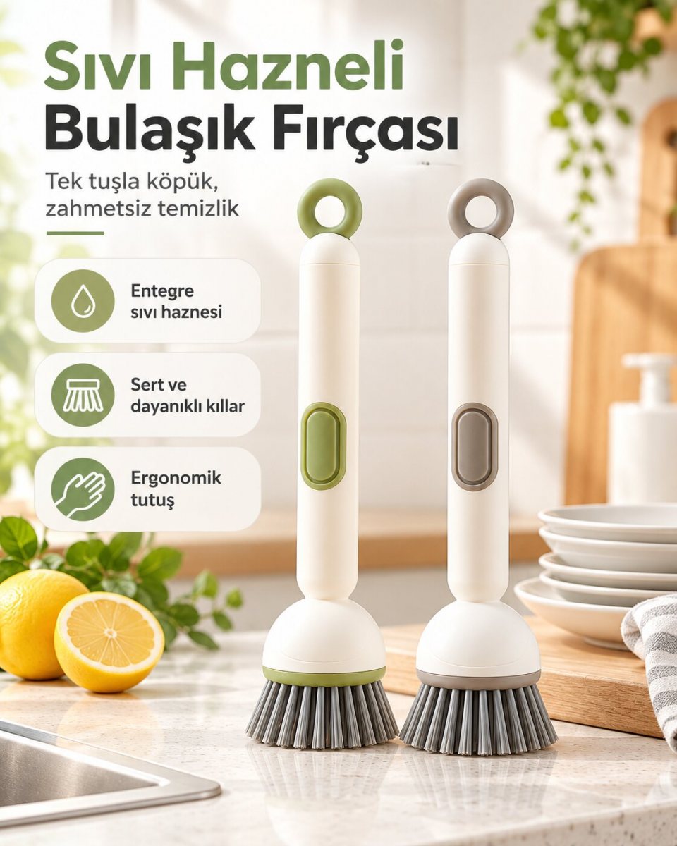 Deterjan Hazneli Mutfak ve Banyo Fırçası 7