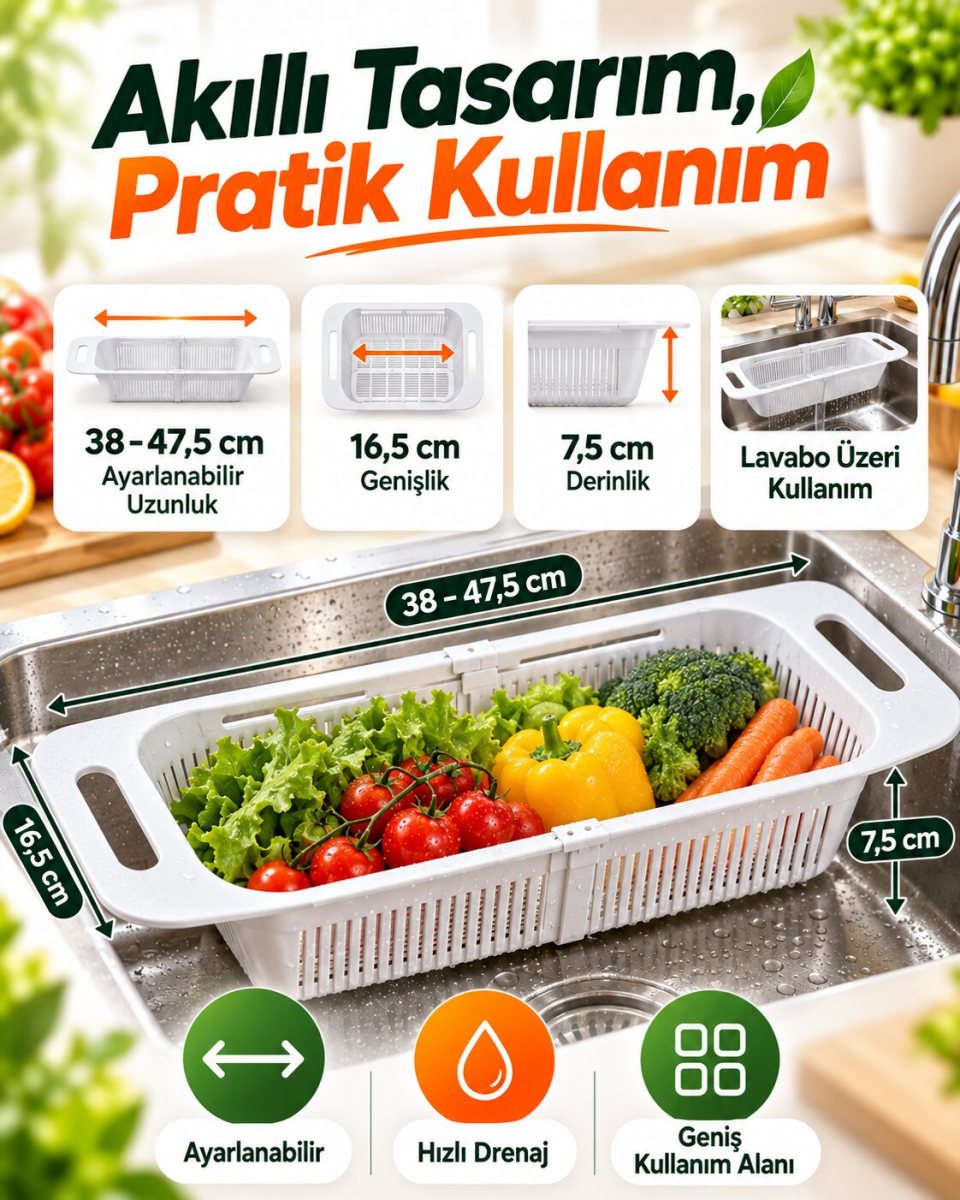 Plastik Ayarlanabilir Lavabo Süzgeç 7