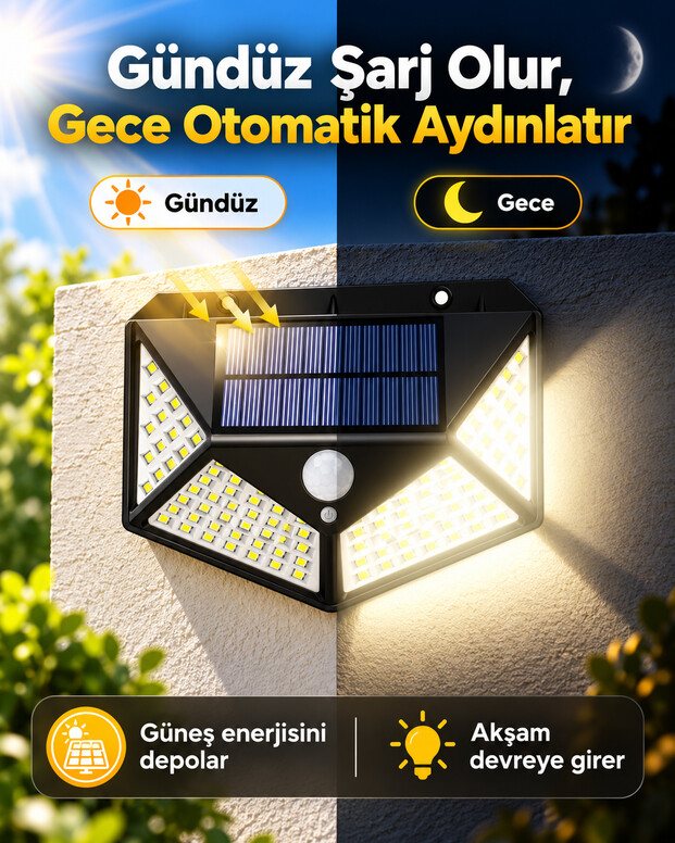 100 Ledli Solar Bahçe Lambası 2